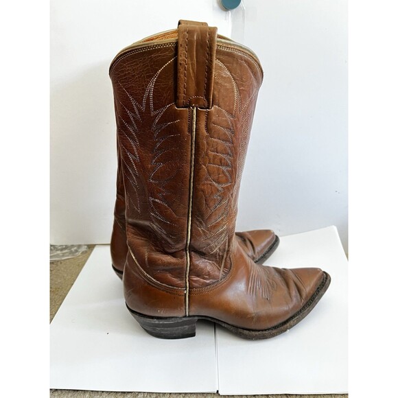 Nocona Cowboy Boots Size 7 EE Tan Eel Leather Rodeo Texas Embroidered Pull Tab main image 10